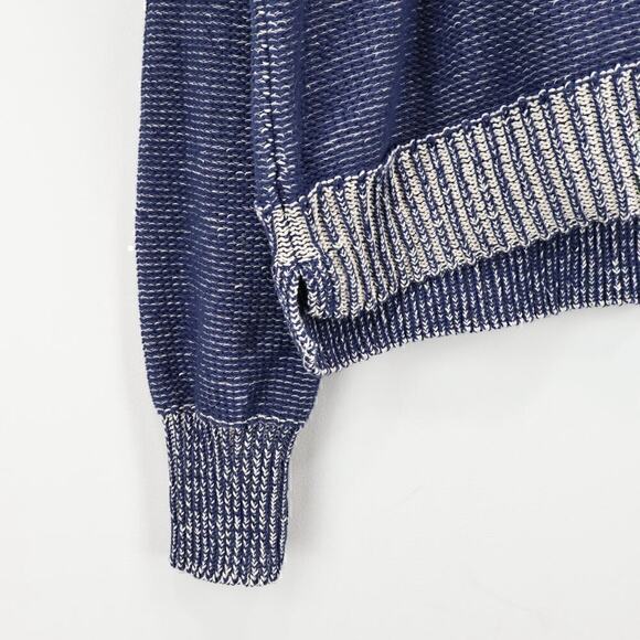 American Eagle RARE AE Logo Chunky Knit Navy Cream Pullover Sweater Size Small - Picture 5 of 8